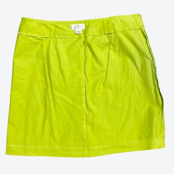 Ann Taylor LOFT Lime Green Side Zipper Cotton Spandex Durable Mini Skirt Size 10 - Picture 8 of 12